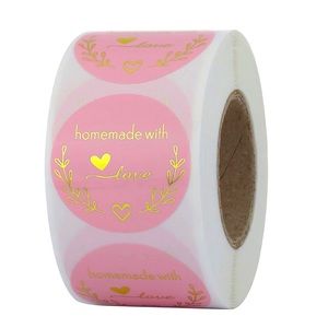 100 Handmade with Love Stickers 1.5” Pink